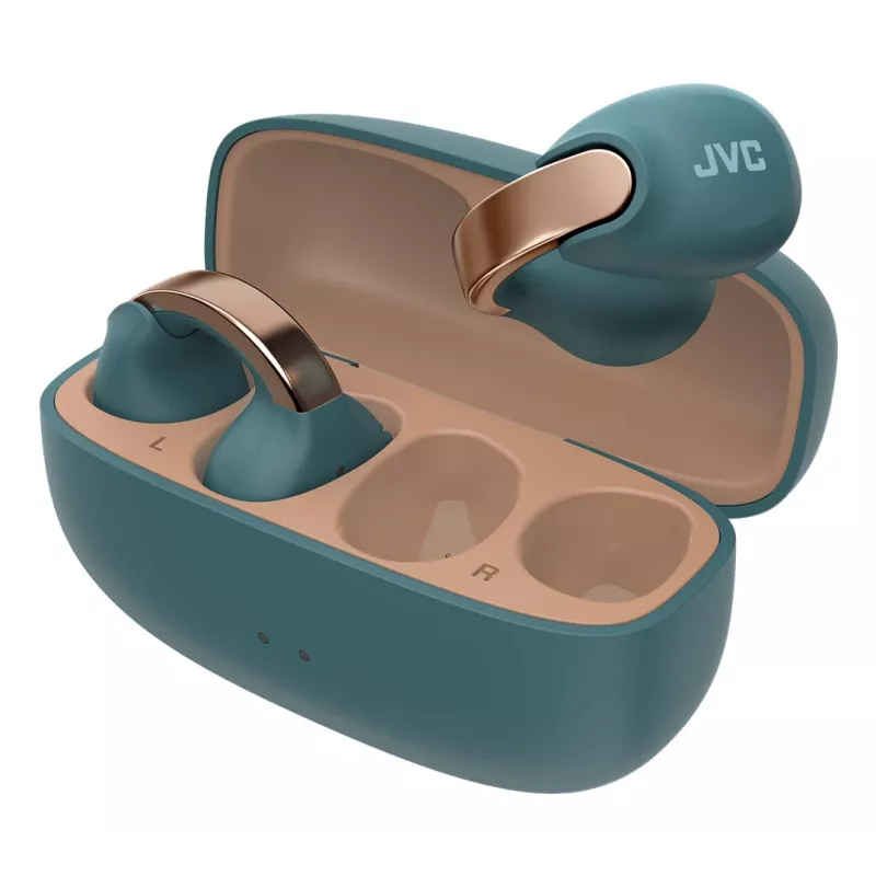 Ausinės JVC HA-NP1T TWS belaidės, ausų segtukai, skambučiams/muzikai, USB Type-C, Bluetooth, mėlyna, auksinė