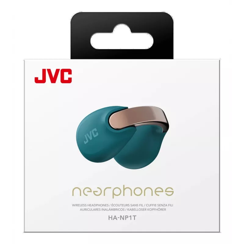 Ausinės JVC HA-NP1T TWS belaidės, ausų segtukai, skambučiams/muzikai, USB Type-C, Bluetooth, mėlyna, auksinė