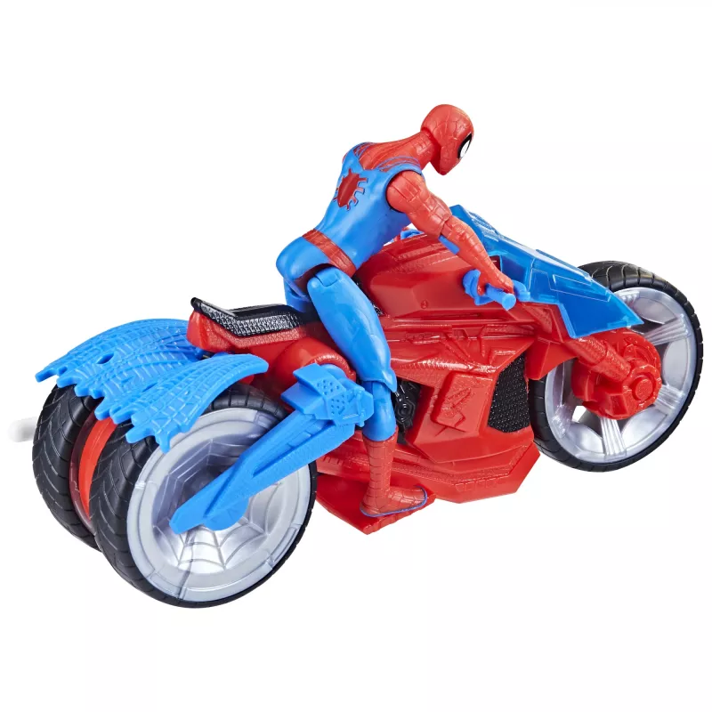 Marvel Spider-Man Web Blast Cycle vaikiškas motociklo žaidimų rinkinys su judinama Spider-Man figūrėle