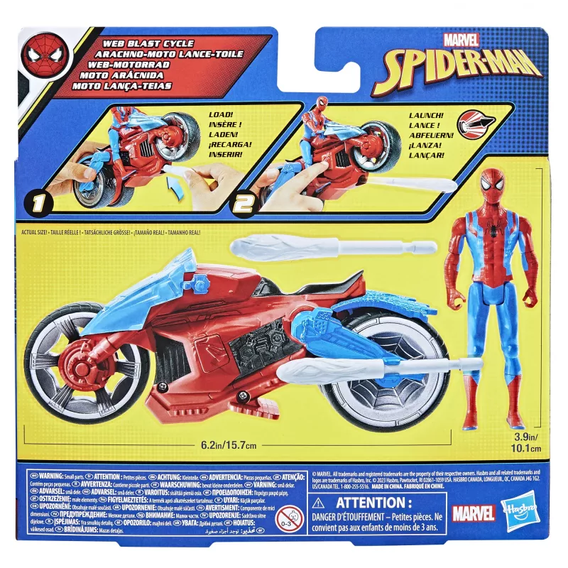 Marvel Spider-Man Web Blast Cycle vaikiškas motociklo žaidimų rinkinys su judinama Spider-Man figūrėle