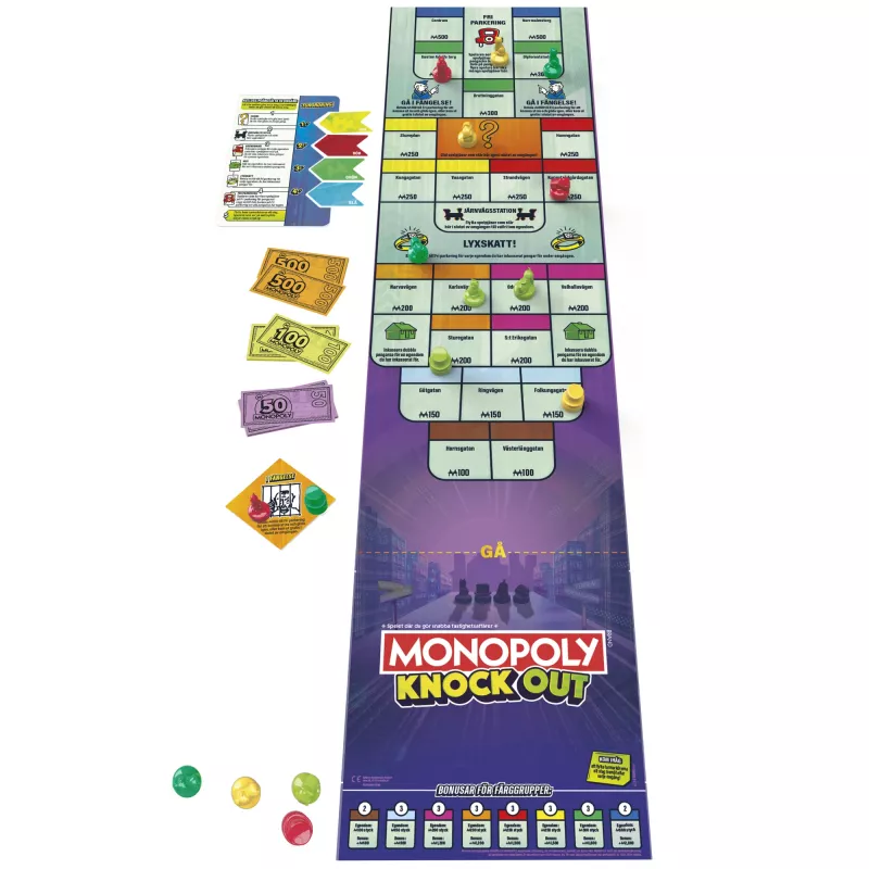 Monopoly Knockout šeimyninis vakarėlių žaidimas, greitai žaidžiami stalo žaidimai nuo 8 metų, 2-8 žaidėjai, 20 min.