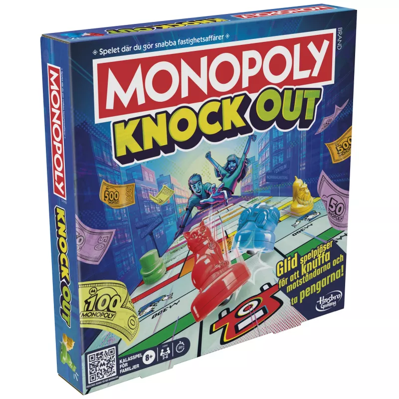 Monopoly Knockout šeimyninis vakarėlių žaidimas, greitai žaidžiami stalo žaidimai nuo 8 metų, 2-8 žaidėjai, 20 min.
