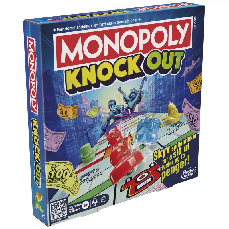Monopoly Knockout – Šeimyninis vakarėlių žaidimas, greitas stalo žaidimas nuo 8 metų, 2-8 žaidėjai, 20 min.