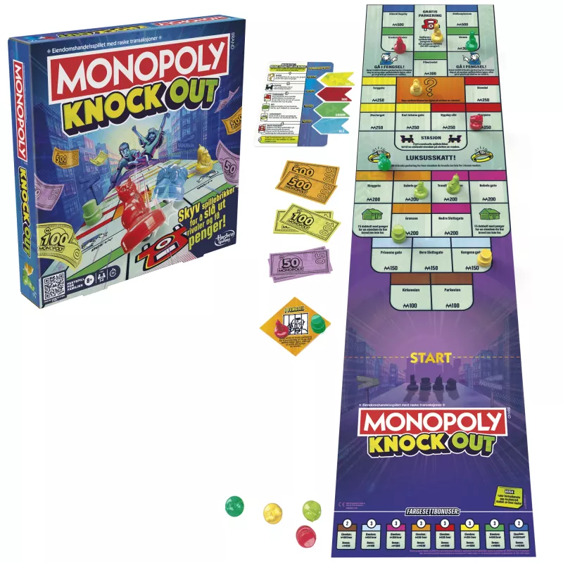 Monopoly Knockout – Šeimyninis vakarėlių žaidimas, greitas stalo žaidimas nuo 8 metų, 2-8 žaidėjai, 20 min.