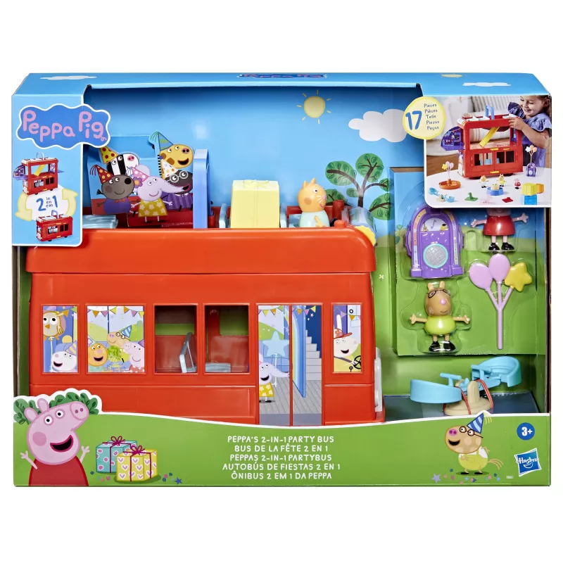Peppa Pig 2-in-1 vakarėlių autobusas, veiksmo/nuotykių, 3 m., įvairiaspalvis, plastikinis