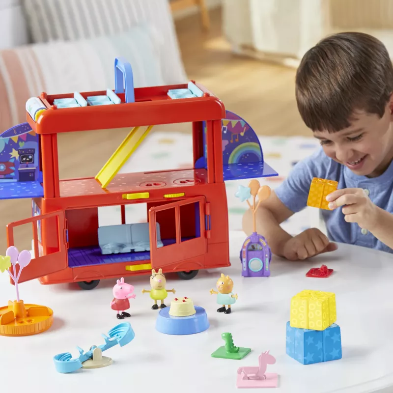 Peppa Pig 2-in-1 vakarėlių autobusas, veiksmo/nuotykių, 3 m., įvairiaspalvis, plastikinis