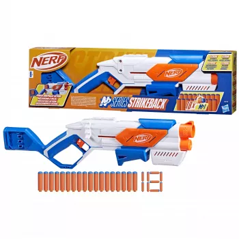 Žaislinis strėlinukas Nerf N Series Strikeback mėlynai oranžinis baltas 8+