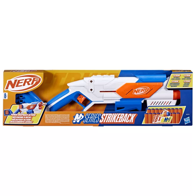 Žaislinis strėlinukas Nerf N Series Strikeback mėlynai oranžinis baltas 8+