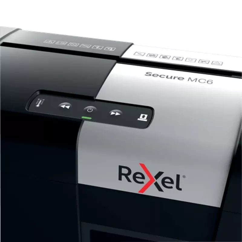 Rexel Secure MC6 Whisper-Shred mikro smulkinimo popieriaus smulkintuvas P5, 2 x 15 mm, 18 L, 175 lapų, 55 dB, mygtukai