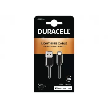 Duracell Sync/Charge Cable 1 Metre Black, 1 m, USB, Lightning, Juoda