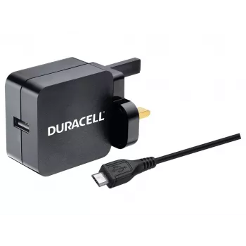 Duracell 2.4A sieninis įkroviklis su 1 m Micro USB kabeliu, vidaus, AC, 2,4 A, juodas