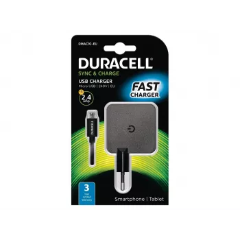 Duracell 2.4A sieninis įkroviklis telefonui/planšetei, vidaus, AC, 5 V, 2,4 A, juodas