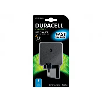 Duracell 2x2.4A USB telefonų/planšečių įkroviklis, vidaus, AC, 5 V, juodas