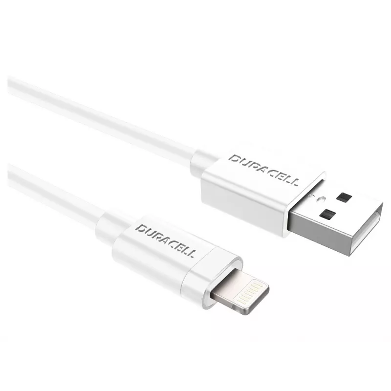 Duracell Sync/Charge kabelis 1 metras baltas, USB A – Lightning, 2.0