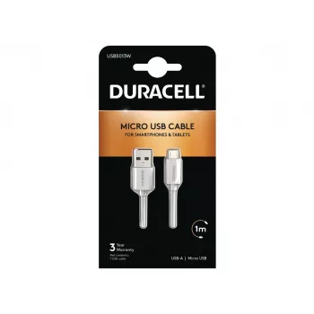 Duracell Sync/Charge Cable 1 Metre White, 1 m, USB A, Micro-USB A, 2.0, balta
