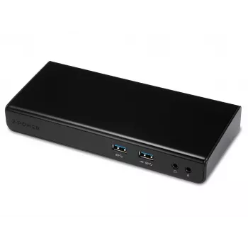 2-Power USB 3.0 Dviejų Ekranų Docking Stotelė, Docking, 3.5 mm, USB Type-A, USB Type-B, 10,100,1000 Mbit/s, Juoda, 5 Gbit/s