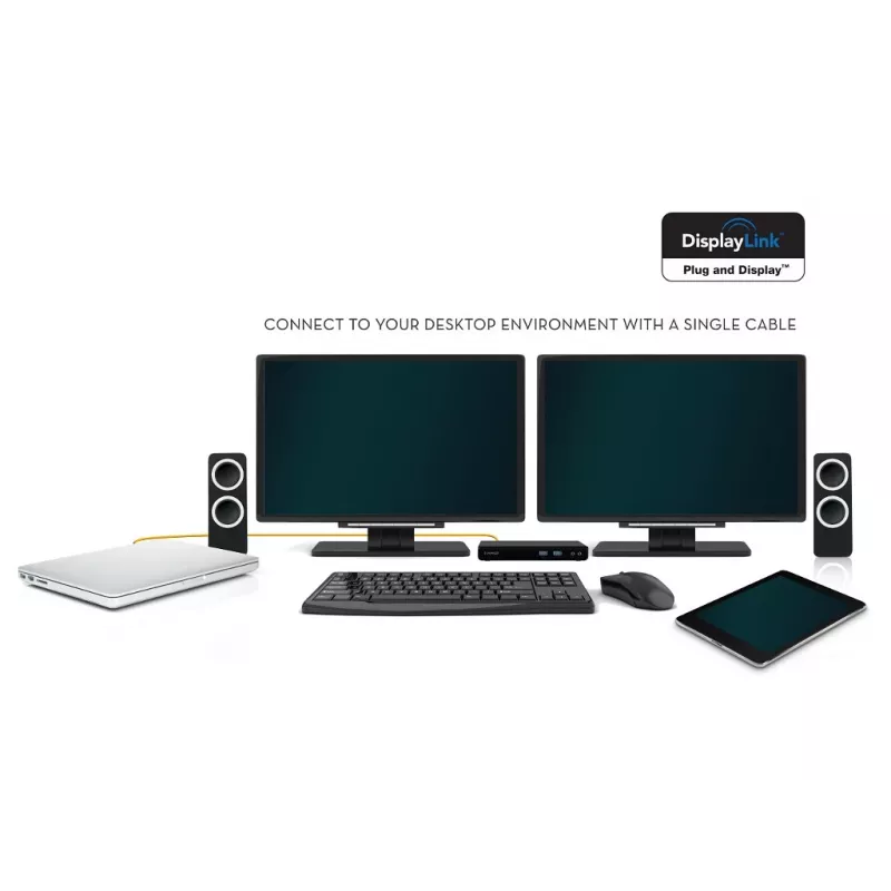 2-Power USB 3.0 Dviejų Ekranų Docking Stotelė, Docking, 3.5 mm, USB Type-A, USB Type-B, 10,100,1000 Mbit/s, Juoda, 5 Gbit/s