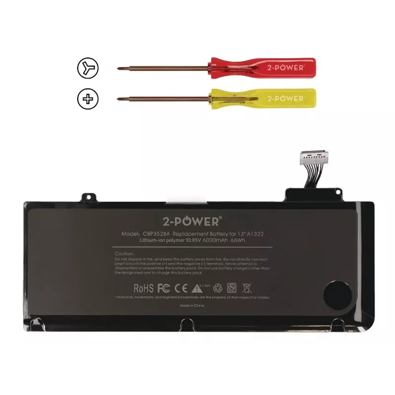 2-Power 10.95V 6000mAh Li-Polimer nešiojamojo kompiuterio baterija, skirta Apple MacBook Pro 13 colių A1278, 2009 m. vidurys (EMC2326)