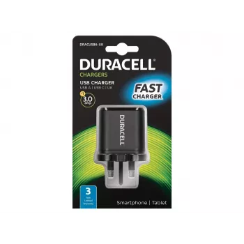 Duracell sieninis įkroviklis su USB Type-C ir Type-A, vidaus, AC, juodas