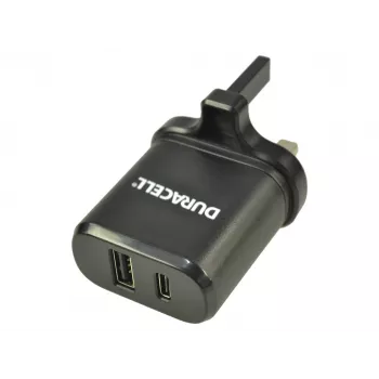 Duracell sieninis įkroviklis su USB Type-C ir Type-A, vidaus, AC, juodas