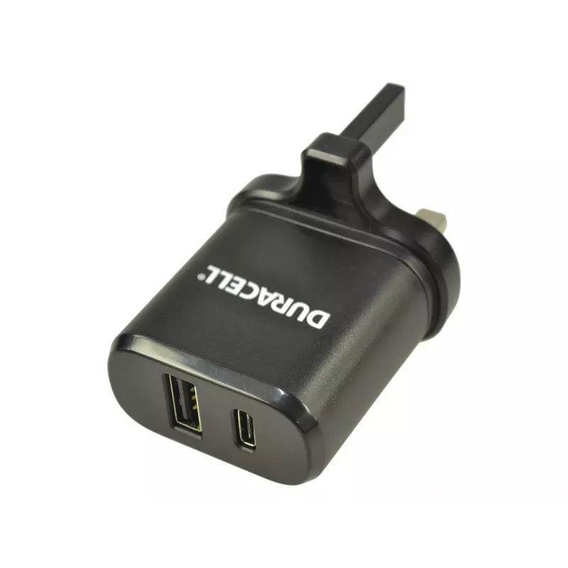 Duracell sieninis įkroviklis su USB Type-C ir Type-A, vidaus, AC, juodas