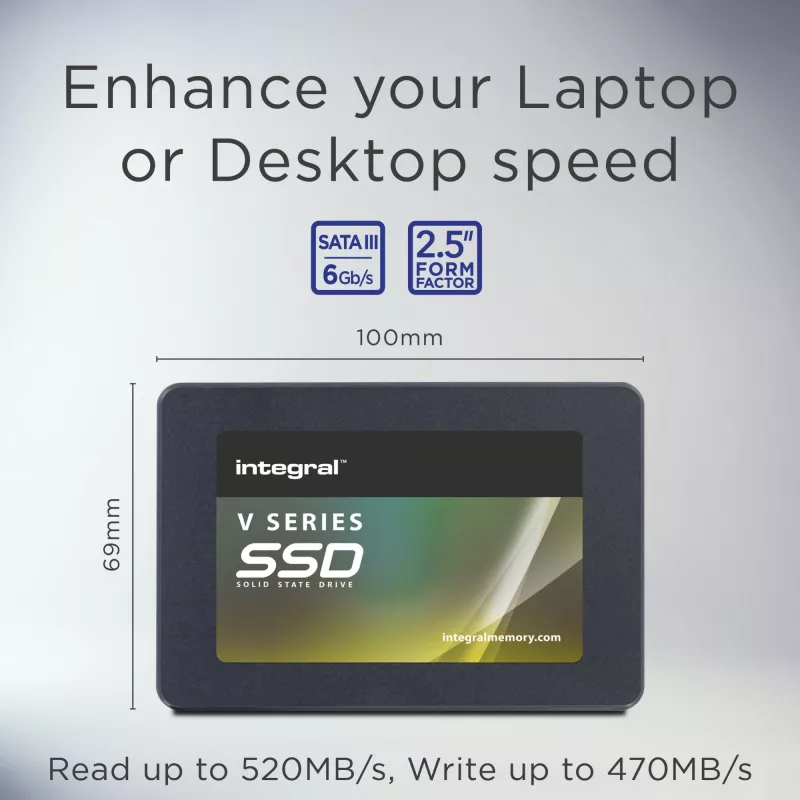 Integral V Series 2 1TB SSD 2.5 colių SATA III 520MB/s skaitymas 470MB/s rašymas TBW 300