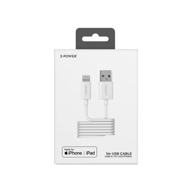 Įkrovimo laidas 2-Power 2PUC1M02W USB-A – Lightning, 1 m, baltas
