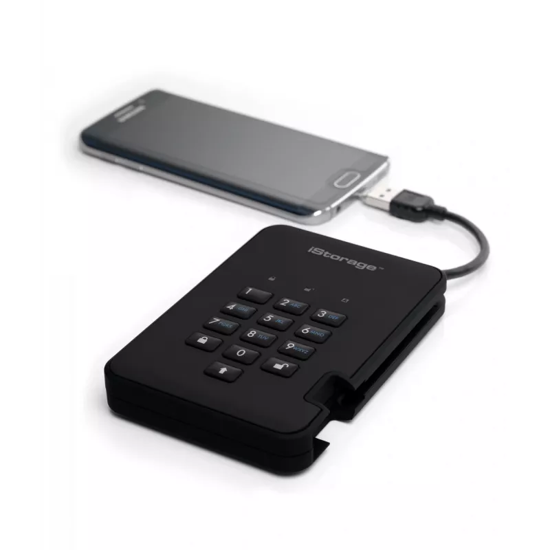 iStorage diskAshur² HDD 4TB juoda | Saugus nešiojamas kietasis diskas | AES-XTS 256 bitų aparatinė šifracija | PIN apsauga | Nuo OS ir platformos nepriklausomas | TAA atitinka | Apsauga nuo bruteforce atakų | Atsparus dulkėms ir vandeniui