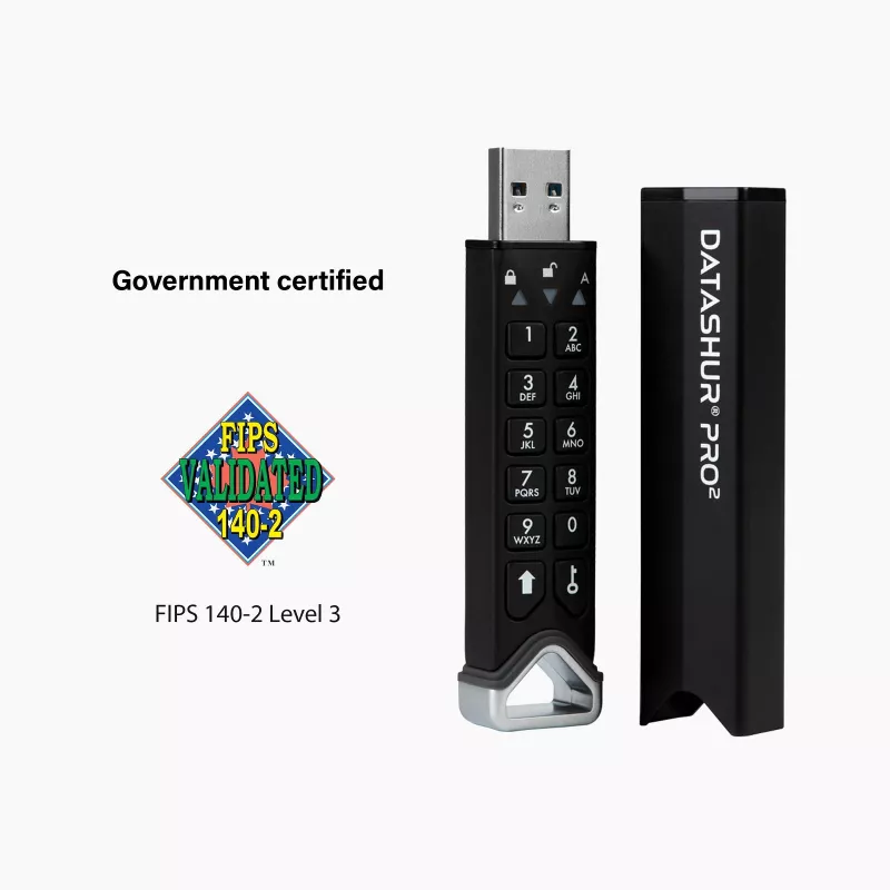 iStorage datAshur PRO2 512 GB | Saugus USB atmintukas | FIPS 140-2 Level 3 sertifikuotas | AES-XTS 256 bitų aparatinė šifravimas | Apsaugotas slaptažodžiu | Atsparus dulkėms ir vandeniui