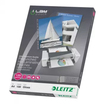 Leitz iLAM Išankstiniu perforavimu A4 laminavimo maišeliai, 125 mikronai, pakuotė po 100 vnt.
