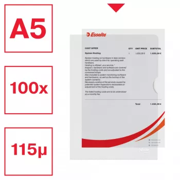 Esselte Premium A5 aplankalas, projektų aplankalas, A5, polipropilenas (PP), skaidrus, vertikalus, 40 lapų