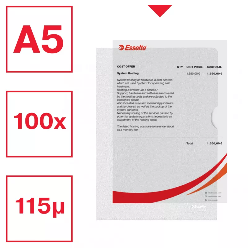 Esselte Premium A5 aplankalas, projektų aplankalas, A5, polipropilenas (PP), skaidrus, vertikalus, 40 lapų