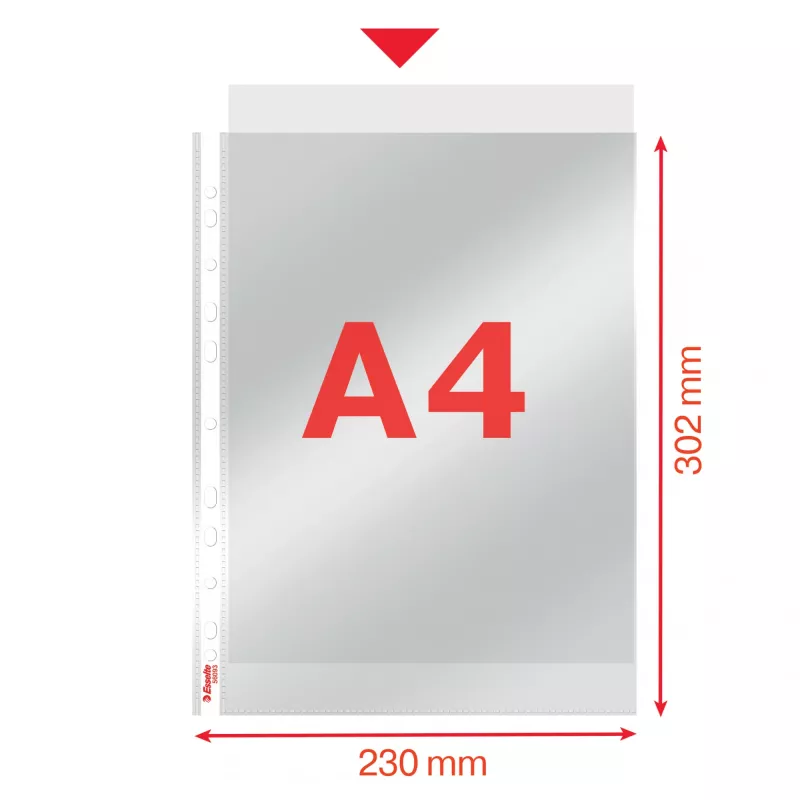 Esselte Pocket Heavy Duty 105my A4, 210 x 297 mm (A4), skaidrus, polipropilenas (PP), viršutinis, 0.105 mm, 230 mm