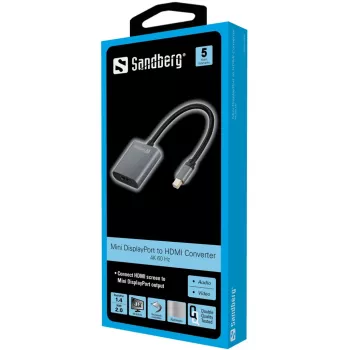 Sandberg adapteris MiniDP1.4>HDMI2.0 4K60, Mini DisplayPort, HDMI A (standartinis), vyriškas, moteriškas, 3840 x 2160 pikselių, 6 Gbit/s