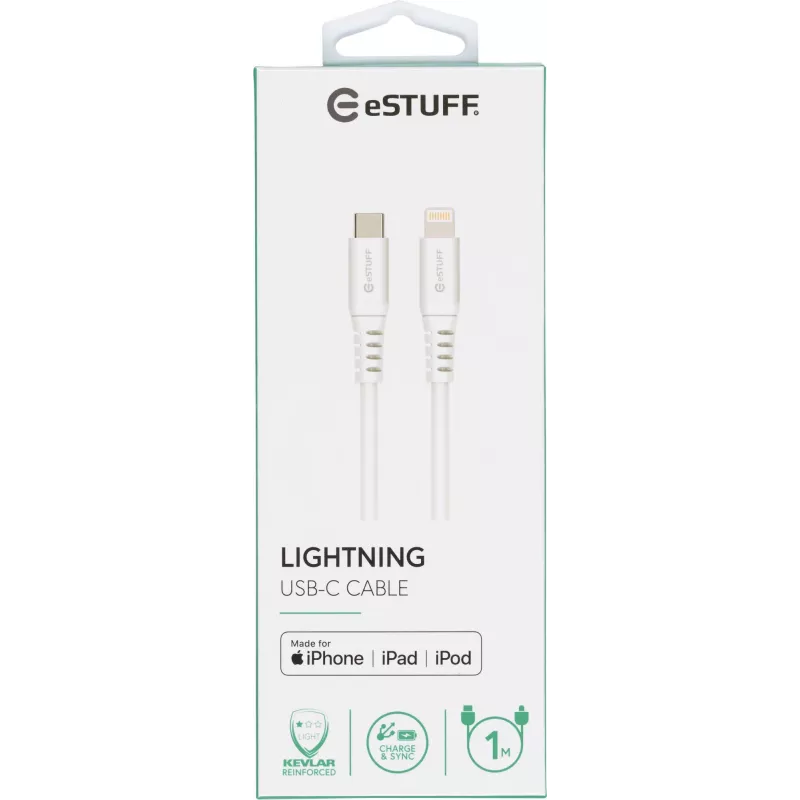 eSTUFF ES602101 Lightning laidas 1 m Baltas