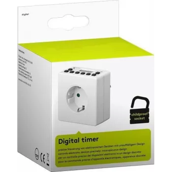 MicroConnect GRUTIMER3 išmanusis kištukas – patalpų laikmatis su LCD, 110×81×78 mm, baltas