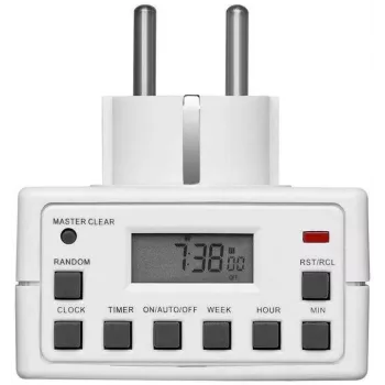 MicroConnect GRUTIMER3 išmanusis kištukas – patalpų laikmatis su LCD, 110×81×78 mm, baltas