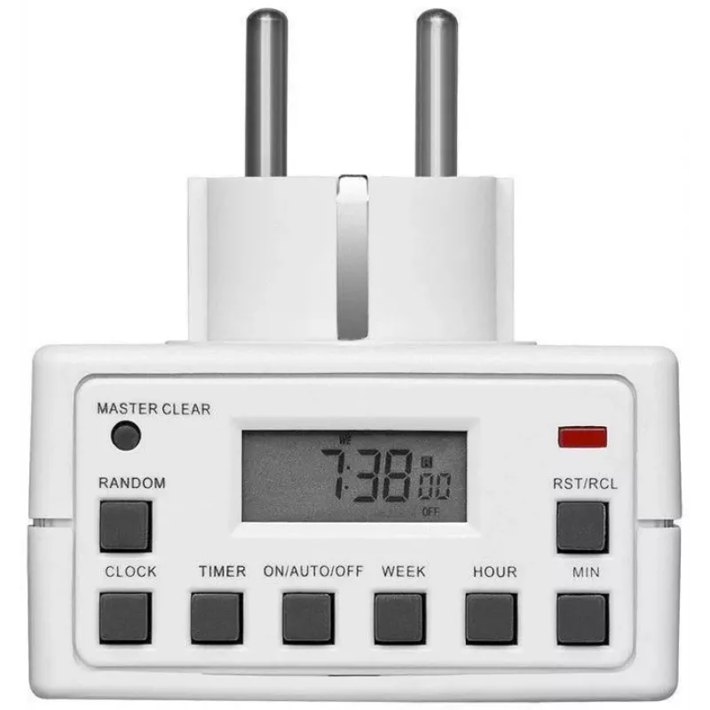 MicroConnect GRUTIMER3 išmanusis kištukas – patalpų laikmatis su LCD, 110×81×78 mm, baltas