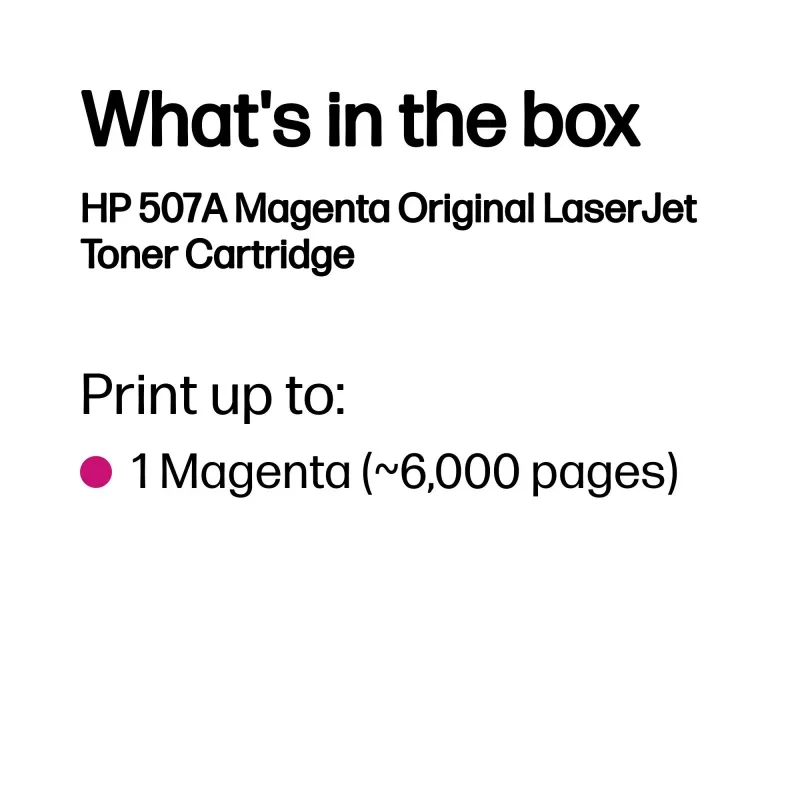 HP 507A purpurinis originalus LaserJet toneris, 6000 puslapių