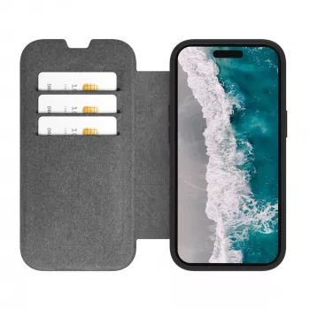 dbramante1928 Helsinki – Apsauginis dėklas su pinigine, skirtas Apple iPhone 15 Plus, juoda, veganiška oda, suderinamas su MagSafe