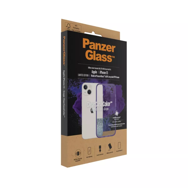 PanzerGlass ClearCaseColor™ iPhone 13 - Grape (violetinis) permatomas apsauginis dėklas iš grūdinto stiklo