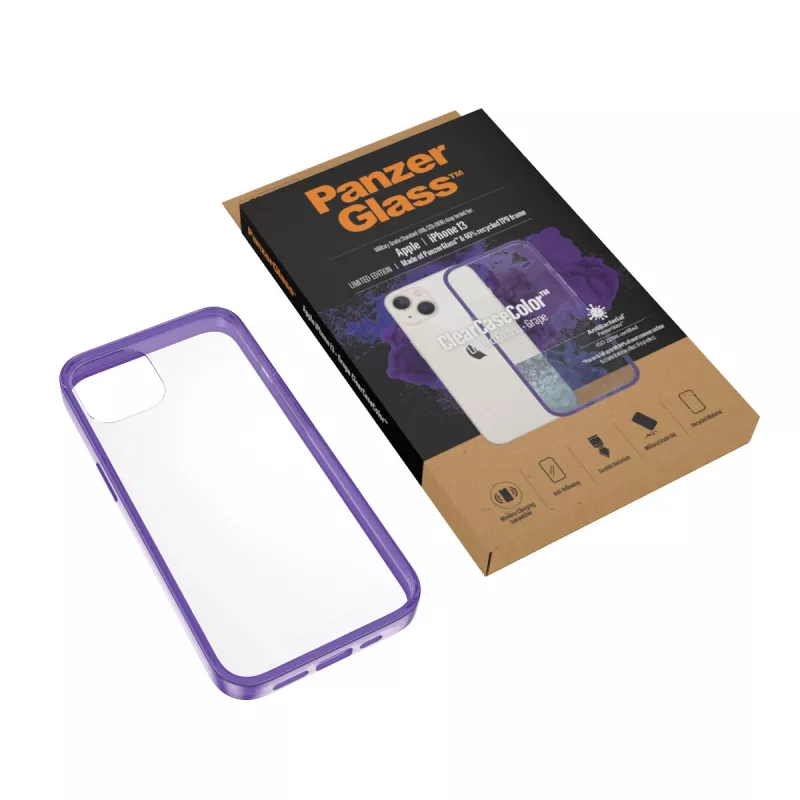 PanzerGlass ClearCaseColor™ iPhone 13 - Grape (violetinis) permatomas apsauginis dėklas iš grūdinto stiklo