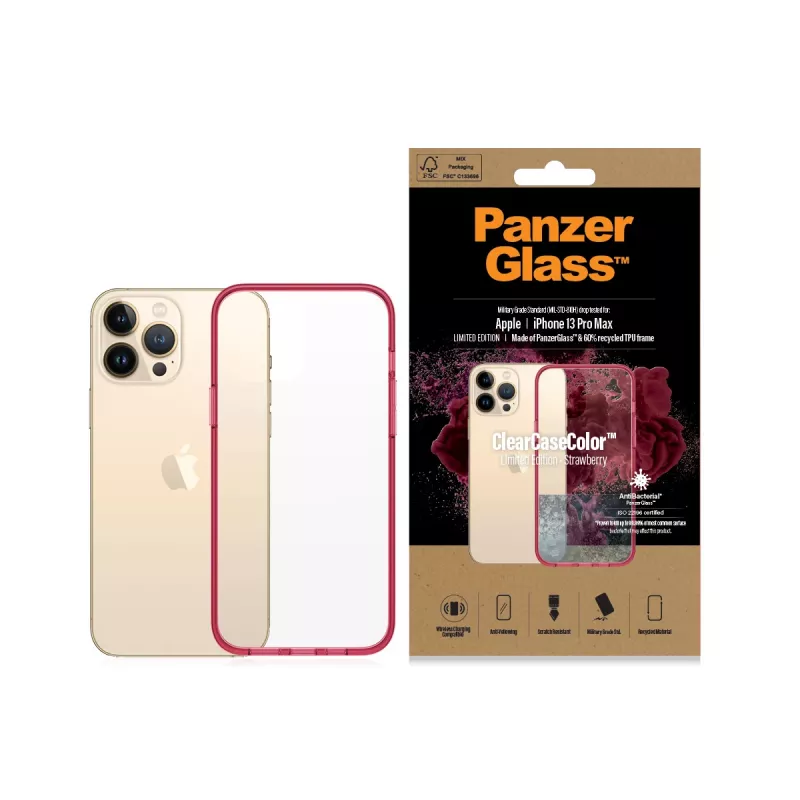 PanzerGlass ClearCaseColor Apple iPhone 13 Pro Max Strawberry – permatomas dėklas su spalvotu rėmeliu