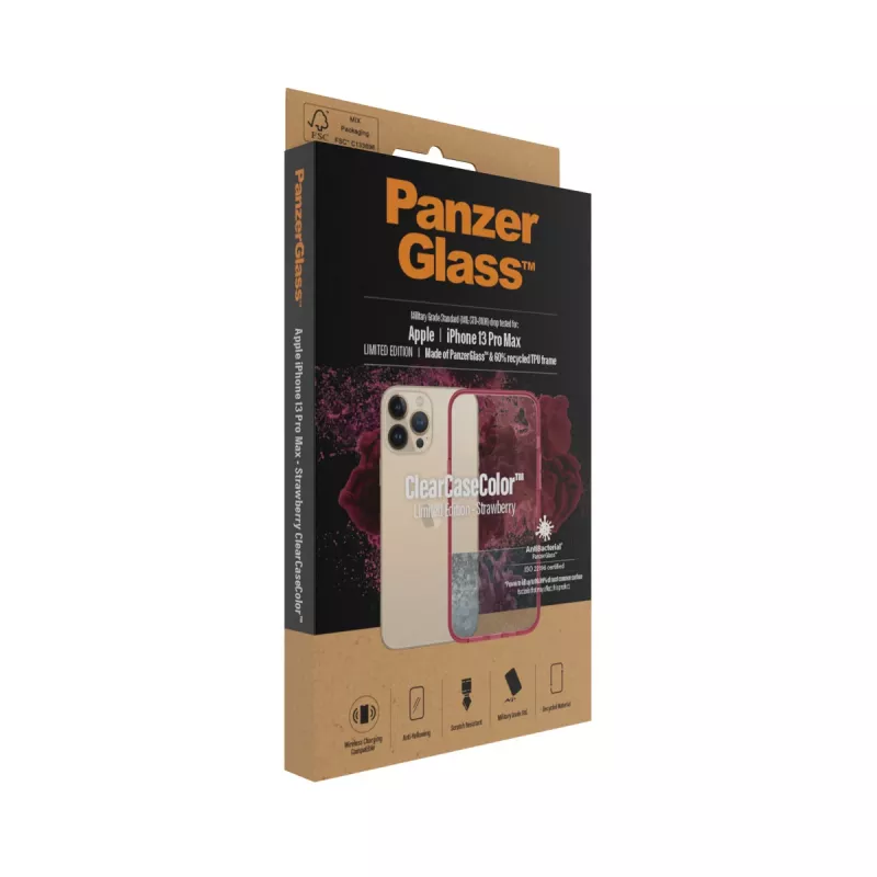 PanzerGlass ClearCaseColor Apple iPhone 13 Pro Max Strawberry – permatomas dėklas su spalvotu rėmeliu