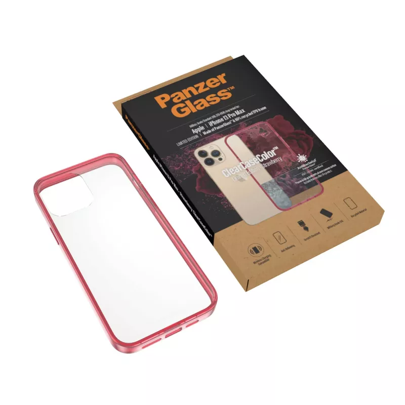 PanzerGlass ClearCaseColor Apple iPhone 13 Pro Max Strawberry – permatomas dėklas su spalvotu rėmeliu