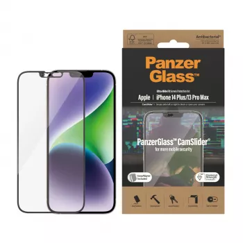 Skaidrus ekrano apsauginis stiklas PanzerGlass CamSlider, skirtas Apple iPhone 14 Plus / 13 Pro Max, 6,68 colio, grūdintas stiklas, PET, antibakterinis