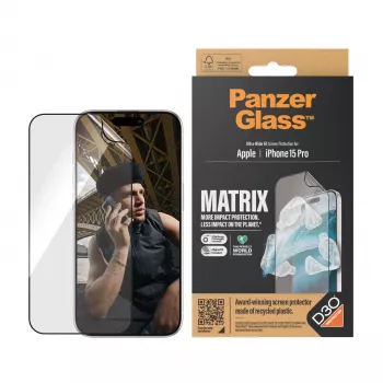 PanzerGlass ® ECO MATRIX Screen Protector su D3O® iPhone 15 Pro | Ultra-Wide Fit su AlignerKit