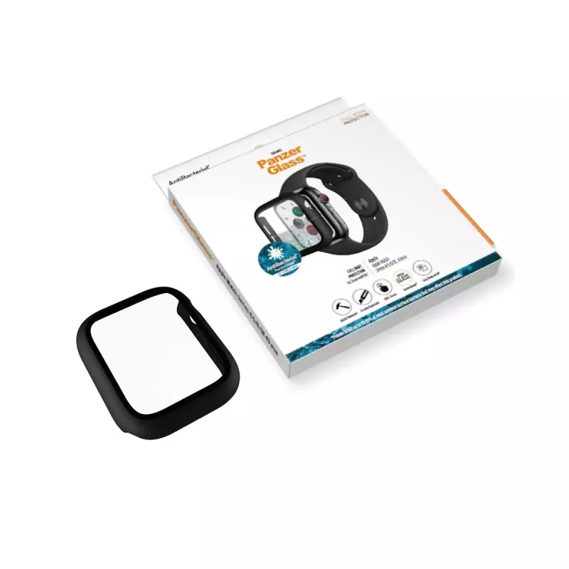 Apsauginis stiklas PanzerGlass Full Body, skirtas Apple Watch Series 4/5/6/SE 40mm, juodas, 29,8×35,1×0,43 mm