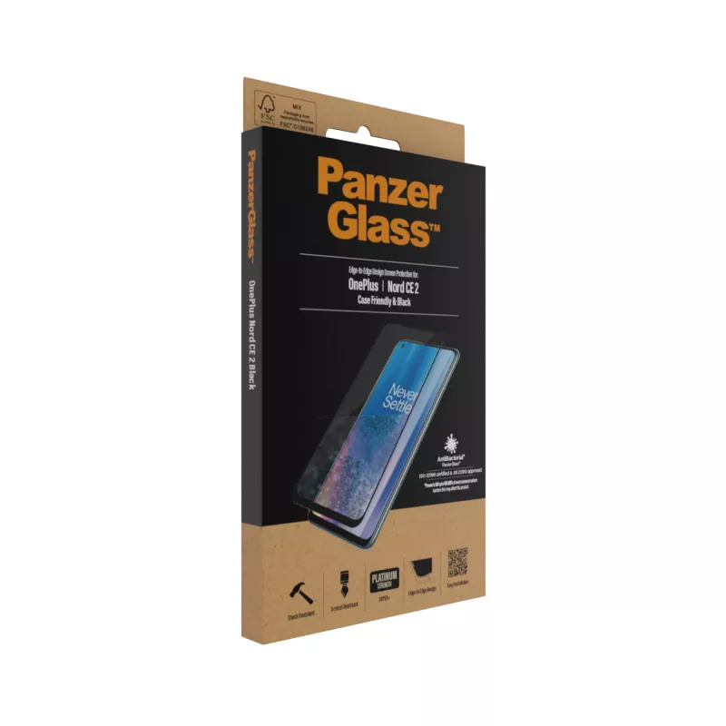 Apsauginis stiklas PanzerGlass OnePlus Nord 2 CE nuo įbrėžimų ir smūgių, antibakterinis