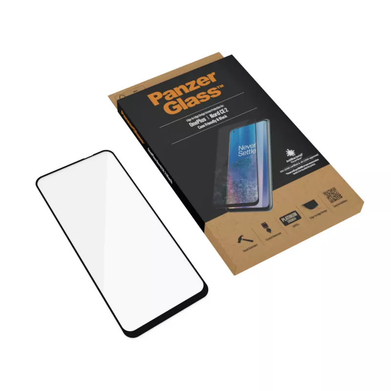 Apsauginis stiklas PanzerGlass OnePlus Nord 2 CE nuo įbrėžimų ir smūgių, antibakterinis
